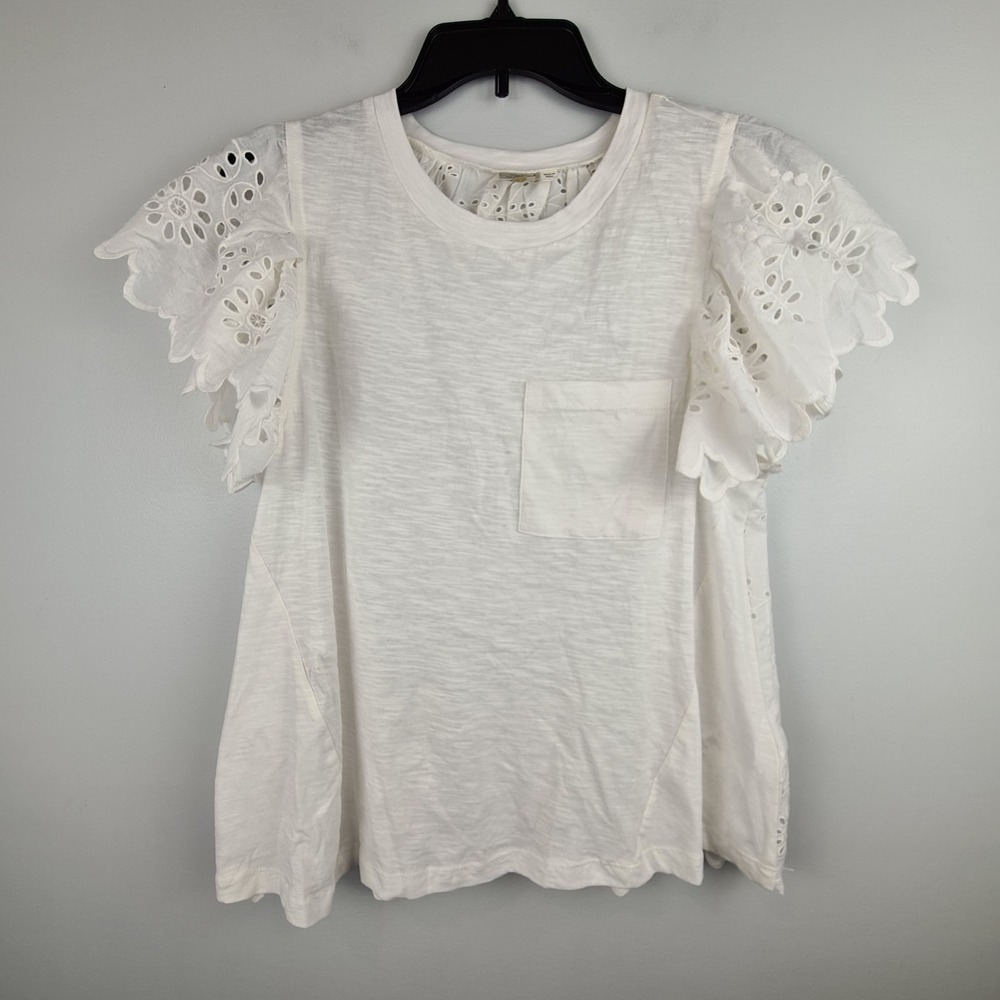 Anthropologie Seen Worn Kept‎ Flutter Sleeve Eyelet Back Chest Pocket Top Small